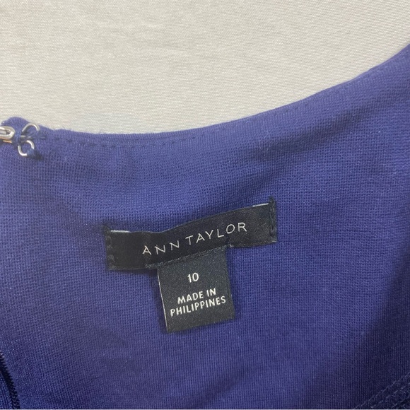 Ann Taylor A line Dress Women 10 stretch Blue Short Sleeve Crew neck Back Zipper - Picture 2 of 10